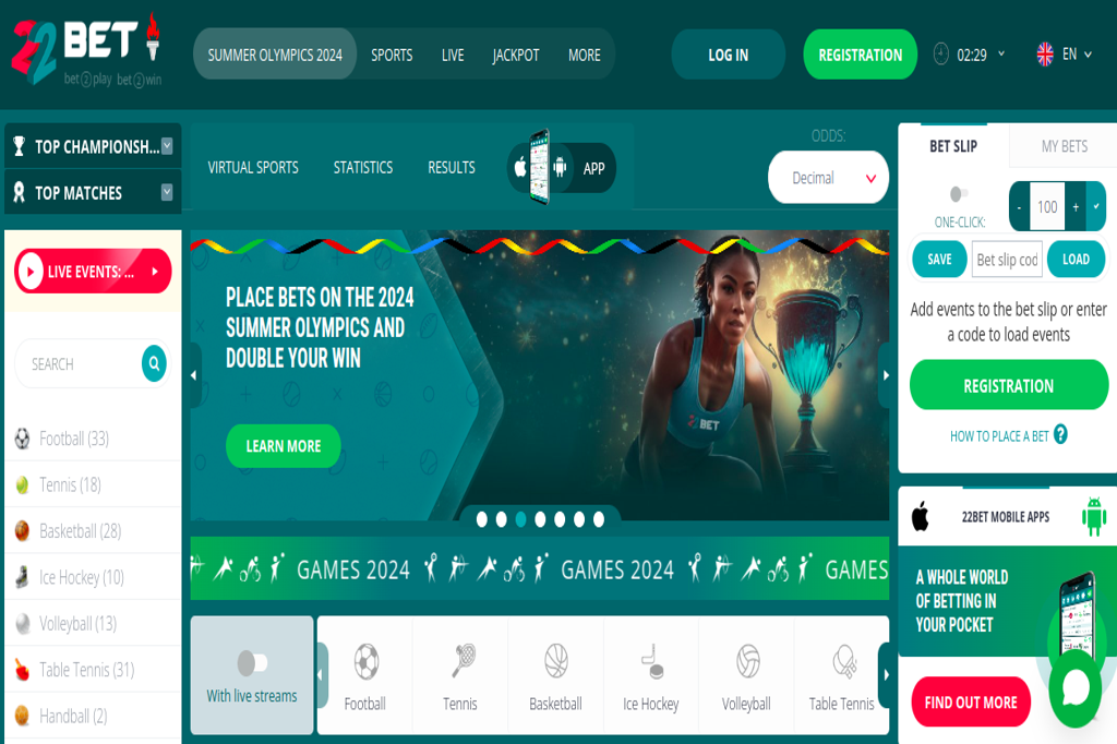 22Bet Casino Homepage

